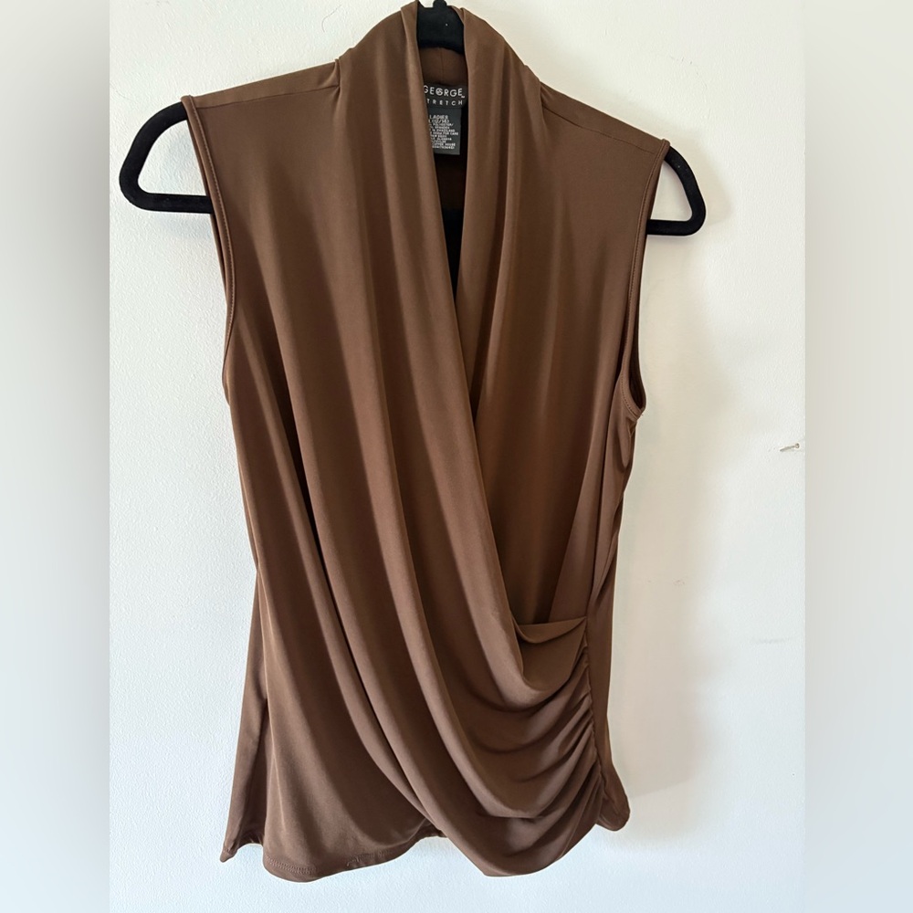 Classy Dark Brown Sleeveless Cross Over Draped Top Med 12-14